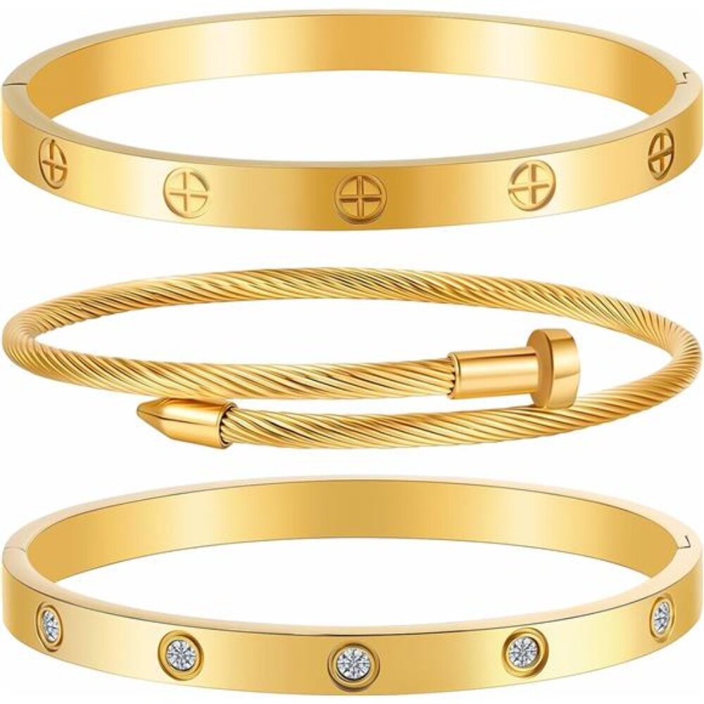 Gold bracelets for women stackable bangles love friendship stainless steel jewel